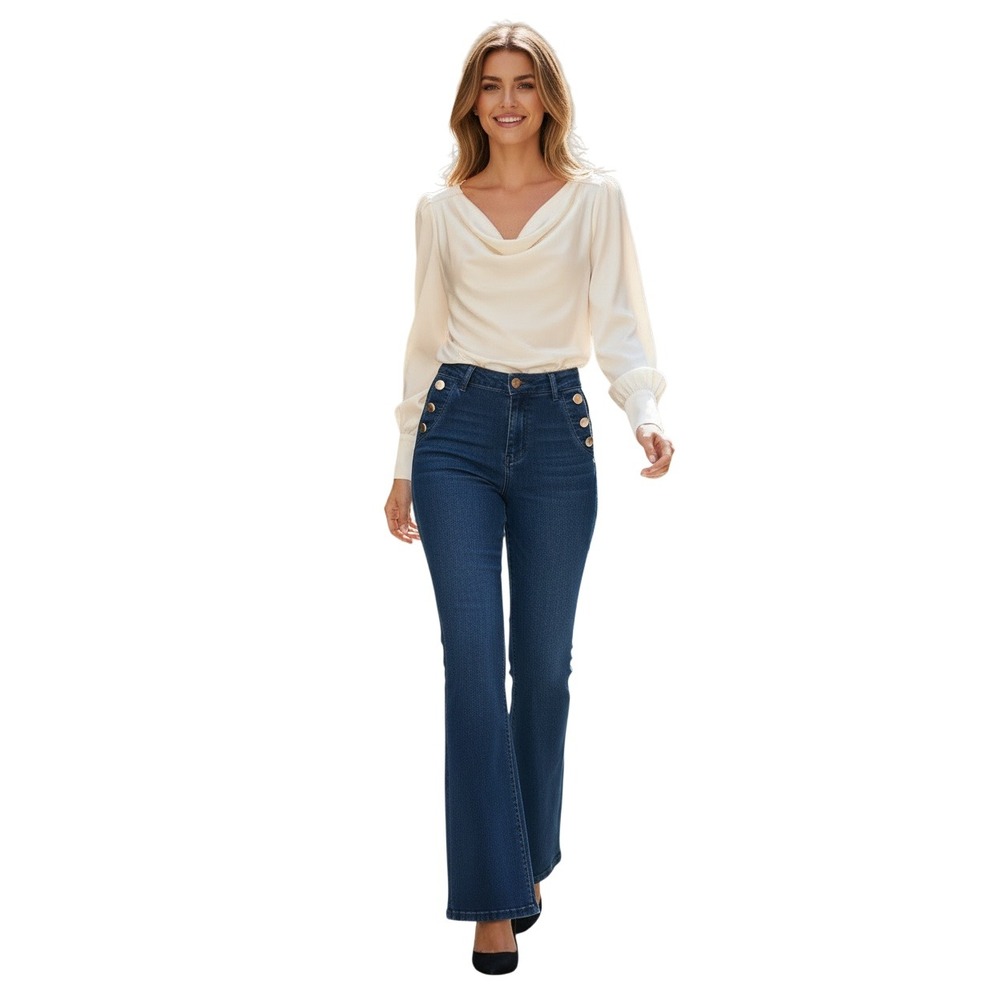Parisian NWT Sailor Wide Leg Jeans Indigo High Rise Gold Button 26x30 LUSA Mode
